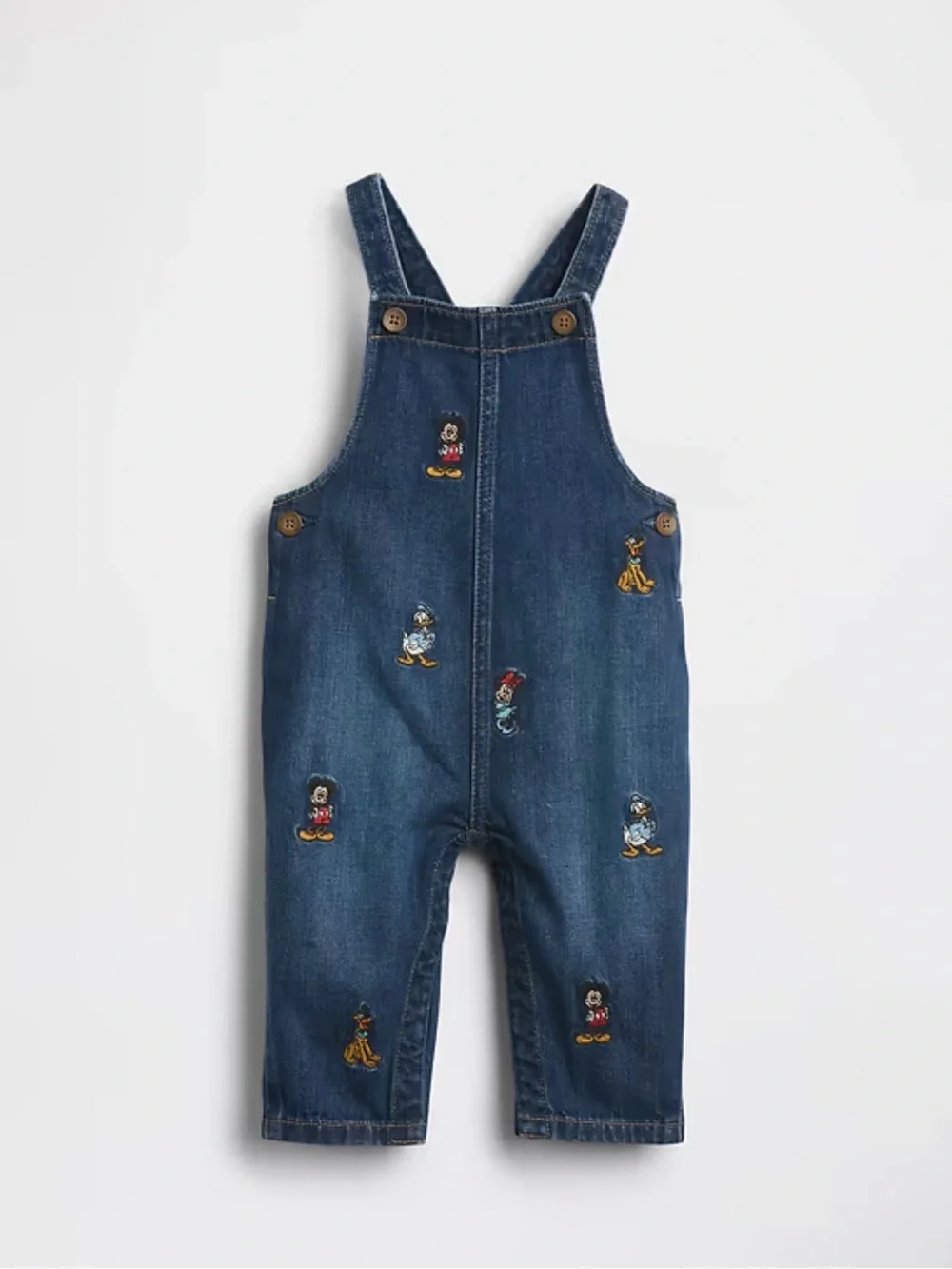 GAP Disney Mickey Mouse unisex Embroidered Denim Overalls Dark Blue size 18-24M